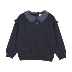 Analogy by Lil Legs Navy Sweet Campaign Denim Collar Ruffle Sweatshirt