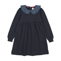 Analogy by Lil Legs Navy Sweet Campaign Denim Collar Sweatshirt Dress
