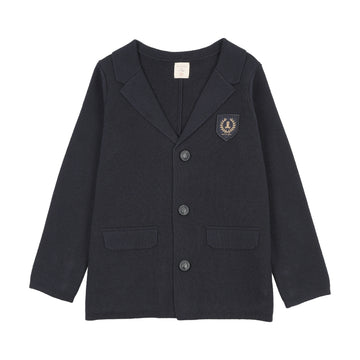 Analogy by Lil Legs Navy Signature Collection Crest Knit Blazer