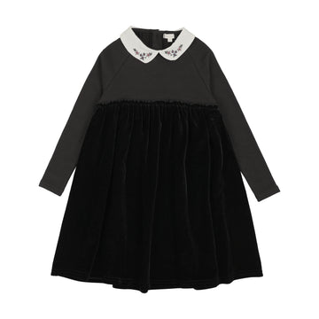 Lil Legs Black Maxi Loungewear Embroidered Collar Maxi-Short Length