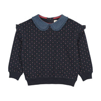 Analogy by Lil Legs Navy Print Sweet Campaign Denim Collar Ruffle Sweatshirt