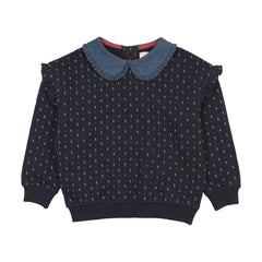 Analogy by Lil Legs Navy Print Sweet Campaign Denim Collar Ruffle Sweatshirt