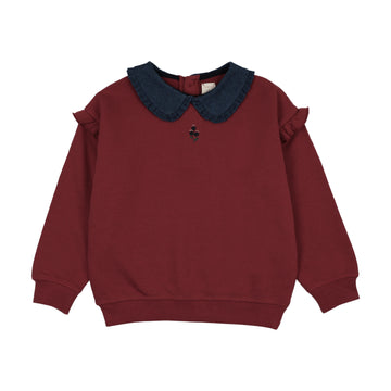 Analogy by Lil Legs Vintage Red Sweet Campaign Denim Collar Ruffle Sweatshirt