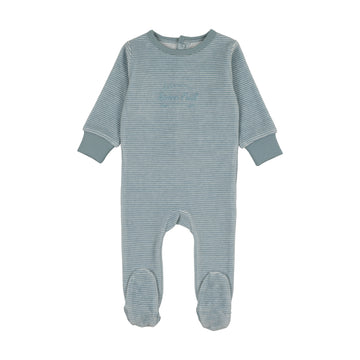 Lil Legs Blue Stripe Pitter Patter Velour Stripe Footie