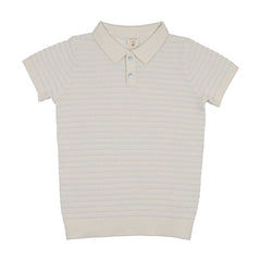 Analogie By Lil Legs Textured Stripe Knit Polo - Clear Blue