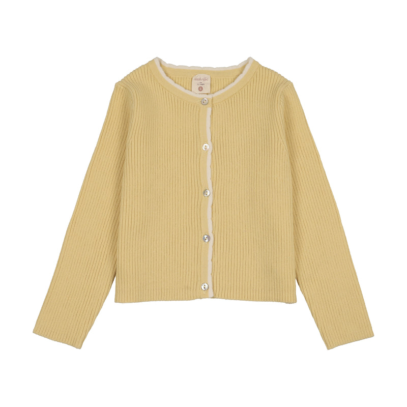 Analogie By Lil Legs Scallop Rib Cardigan - Yellow | Buttons Bebe