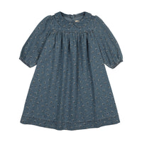 Analogie By Lil Legs Dainty Denim Dress 3/4 Sleeves - Blue
