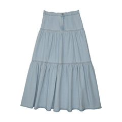 Analogie By Lil Legs Denim Tiered Maxi Skirt - Light Wash