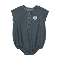 Analogie By Lil Legs Dainty Denim Boys Romper - Blue Stripe