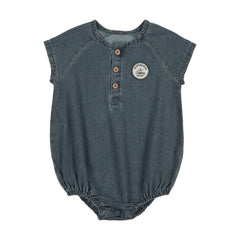 Analogie By Lil Legs Dainty Denim Boys Romper - Blue Stripe