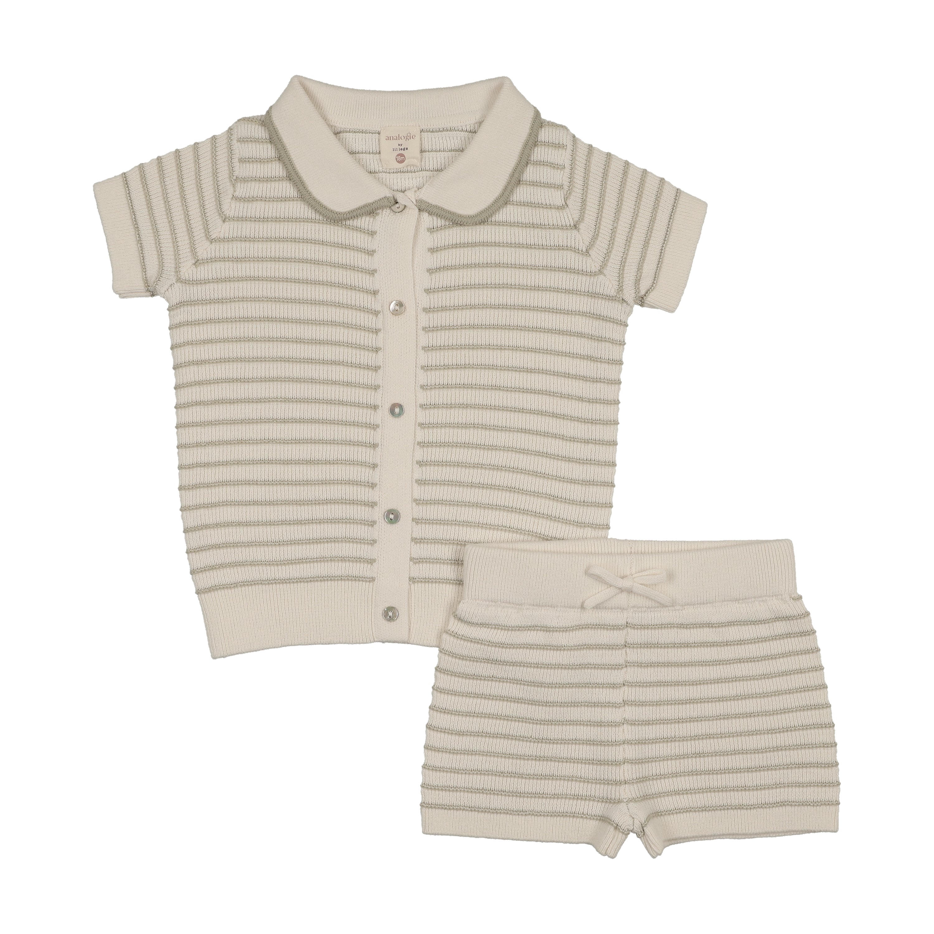 Analogie By Lil Legs Textured Stripe Knit Set - Shrub Green