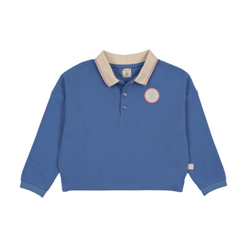 Analogie By Lil Legs Boating Crew Patch Girls Polo - Fresh Blue