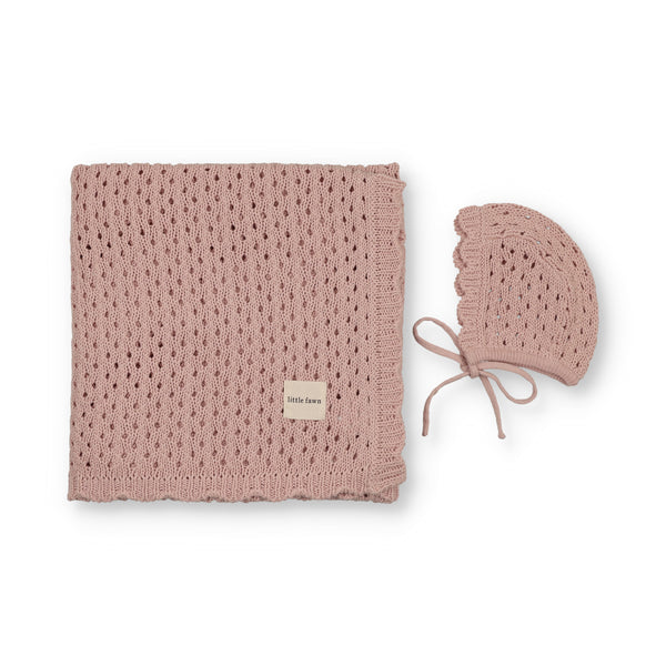 Little Fawn Knit Scalloped Edge Blanket + Bonnet
