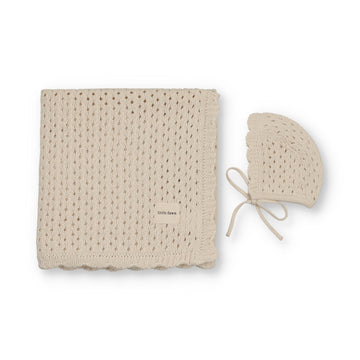 Little Fawn Knit Scalloped Edge Blanket + Bonnet