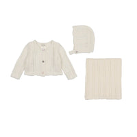 Bee & Dee Chalk White Boys Crochette Velour Blanket Set