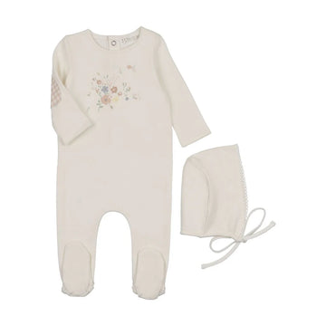 Peluche Gingham Floral Pink Footie Set