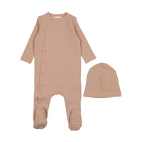 Mema Knits Winter Pink Side Snap Contrast Footie + Beanie