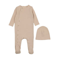 Mema Knits Taupe Snap Contrast Footie + Beanie