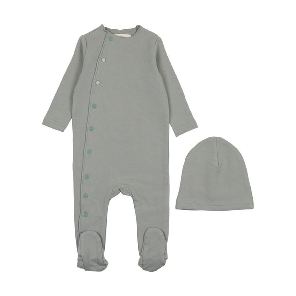 Mema Knits Powder Blue Snap Contrast Footie + Beanie