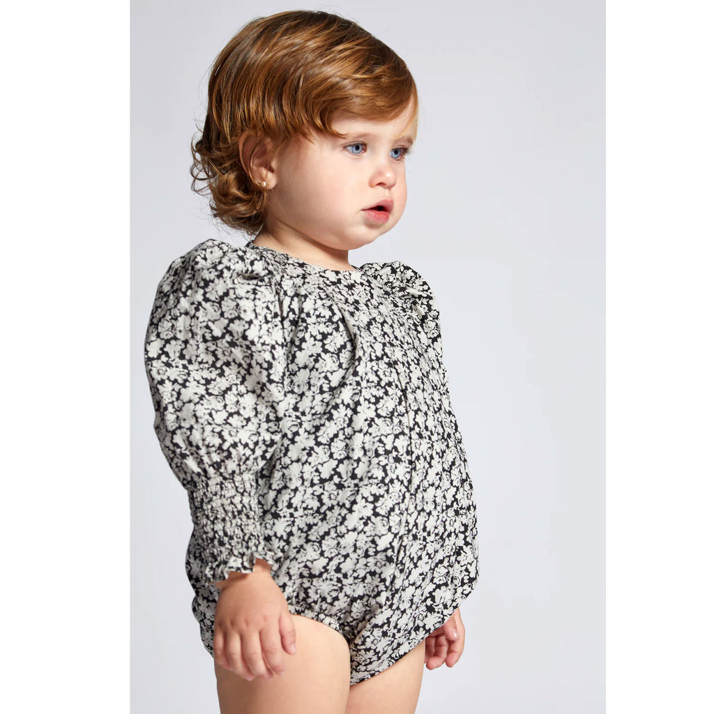 Nueces Black Floral Madrid Romper | Buttons Bebe