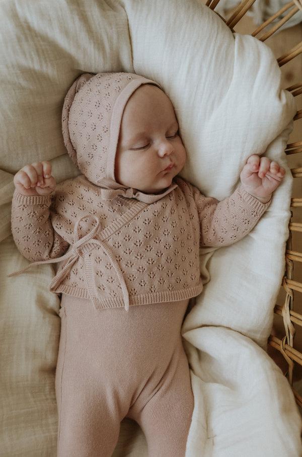 Mema Knits Cream Jumper Footie + Cardigan