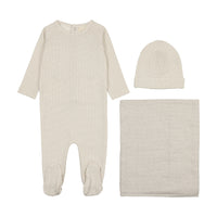 Mema Knits Winter White / Grey Print Raglan Polka Dotted Three Piece Set