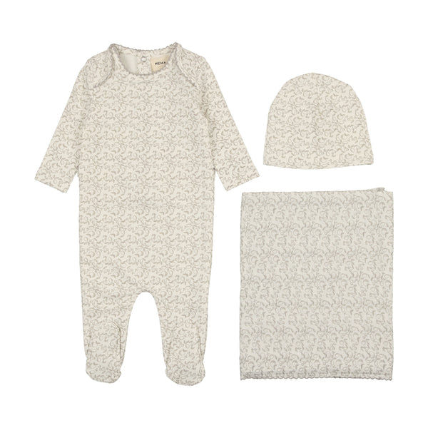 Mema Knits Winter White /Oatmeal Print Fruit Print Three Piece Set