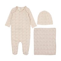 Mema Knits Winter White / Pale Pink Print Fruit Print Three Piece Set