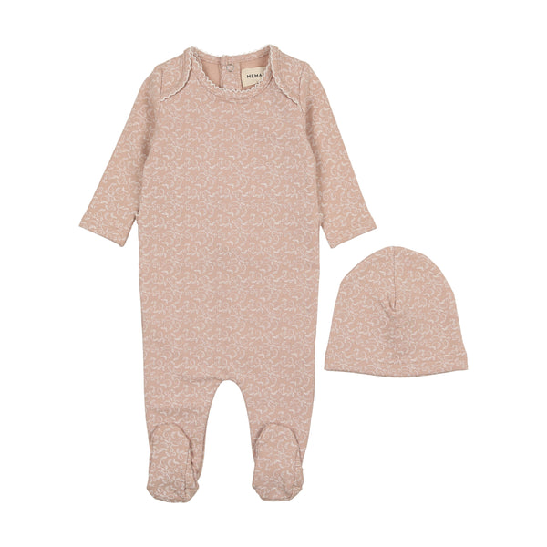 Mema Knits Dusty Pink / White Fruit Print Footie