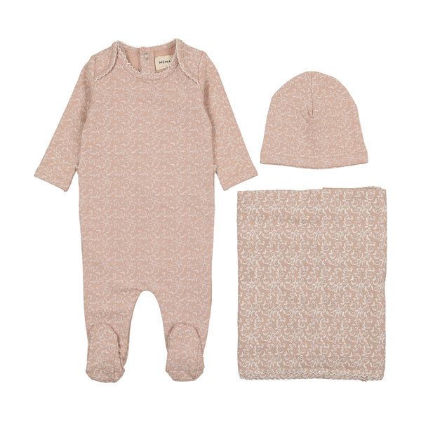 Mema Knits Dusty Pink / White Fruit Print Three Piece Set