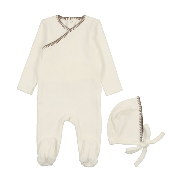 Mema Knits Cream / Mink Velour Embroidered