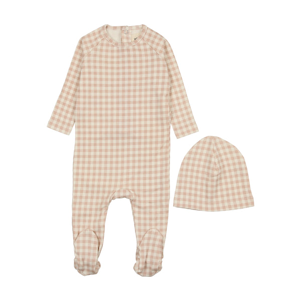 Mema Knits Pale Pink Gingham Footie