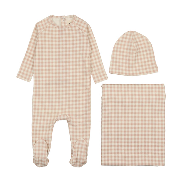 Mema Knits Pale Pink Gingham Three Piece Set