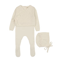 Mema Knits Cream Jumper Footie + Cardigan