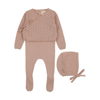 Mema Knits Pale Pink Jumper Footie + Cardigan