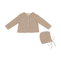 Mema Knits Taupe Knit Cardigan W Bonnet