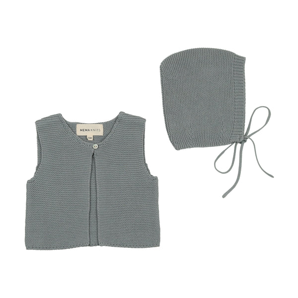 Mema Knits Dove Knit One Button Crop Vest