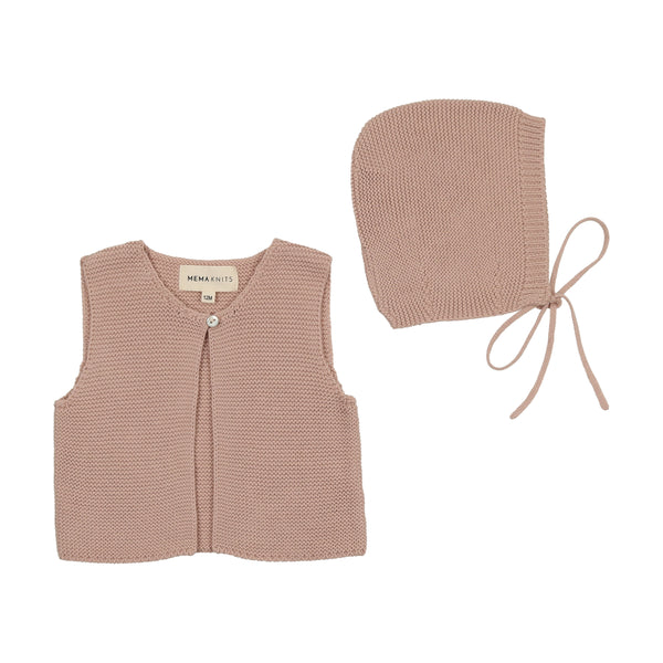 Mema Knits Dusty Pink Knit One Button Crop Vest