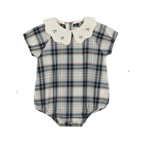 Analogie By Lil Legs Embroidered Collar Romper Navy Plaid