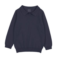 Analogie By Lil Legs Knit Polo Long Sleeve Off Navy