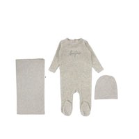 Lilette By Lil Legs Velour Bonjour Layette Set Heathered Oatmeal