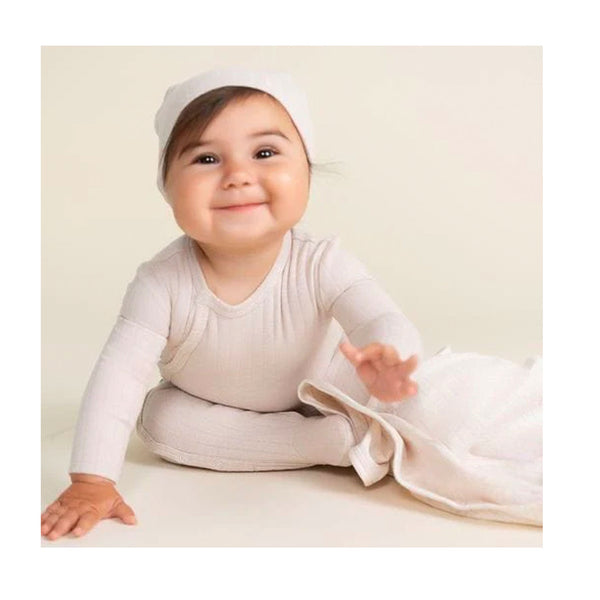 Coco Blanc Pale Pink Wide Ribbed Footie With Beanie Set