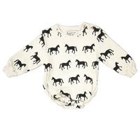 Piupiuchick Ecru W/ Black Horses Long Sleeve Romper