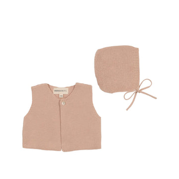 Mema Knits Peach Dust Knit Cropped Vest + Bonnet (352)