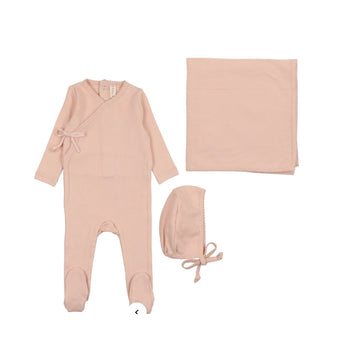 Lilette By Lil Legs Pinpoint Wrapover Layette Set Classic Peach
