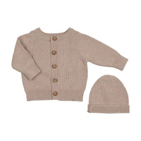 Peluche Taupe Embossed Reversible Cardigan + Beanie Set