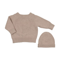 Peluche Taupe Embossed Reversible Cardigan + Beanie Set