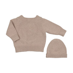 Peluche Taupe Embossed Reversible Cardigan + Beanie Set