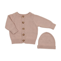 Peluche Rose Embossed Reversible Cardigan + Beanie Set