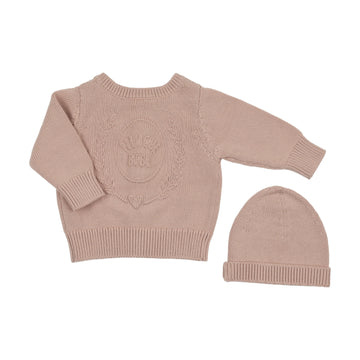 Peluche Rose Embossed Reversible Cardigan + Beanie Set